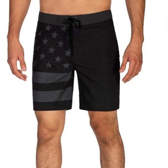 Hurley PHANTOM USA Black GRAY AMERICAN FLAG BOARD SHORTS Mens 30 20" Length New - Picture 1 of 8
